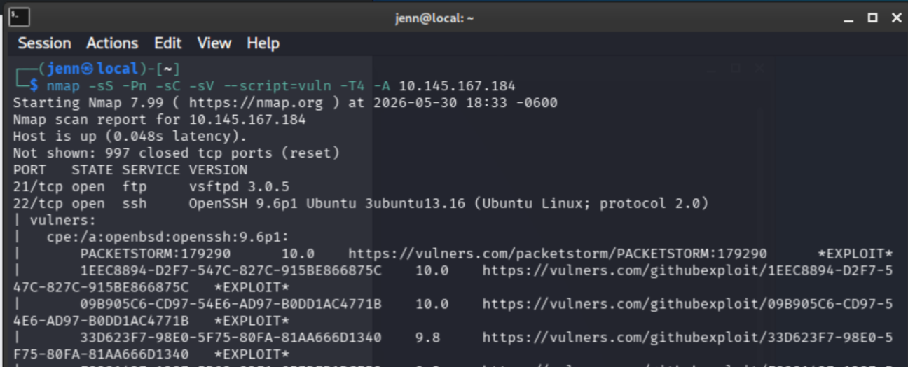 nmap scan results showing ports 21 FTP, 22 SSH, 80 HTTP Gunicorn